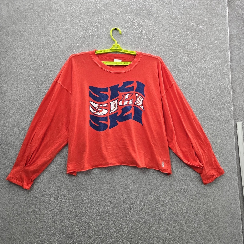 Free People Men Shirt XL Red Movement Abstract‎ SKI Oversized Angie Crop
